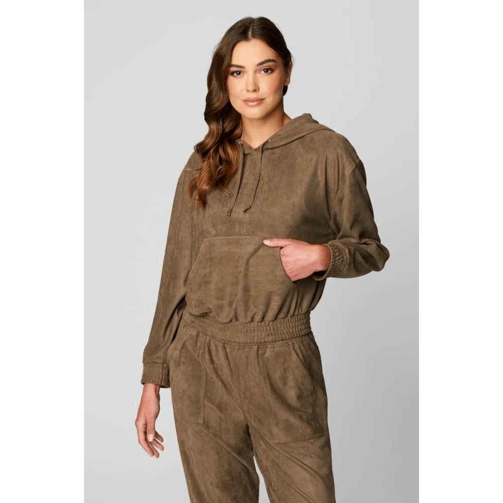 BLANKNYC Taupe Faux Suede Pretty Heart Sweatshirt XS NWT